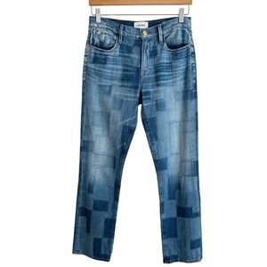 FRAME Le High Straight Patchwork Denim Jeans Indigo Multi Sz 24 (28x27) Boho Y2K